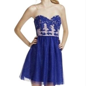 Blue Sparkly Strapless Tulle Homecoming/Prom Dress